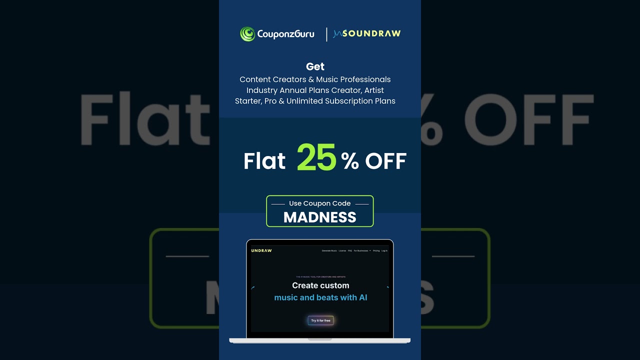 Flat 25% OFF With This Secret Code | Soundraw | CouponzGuru