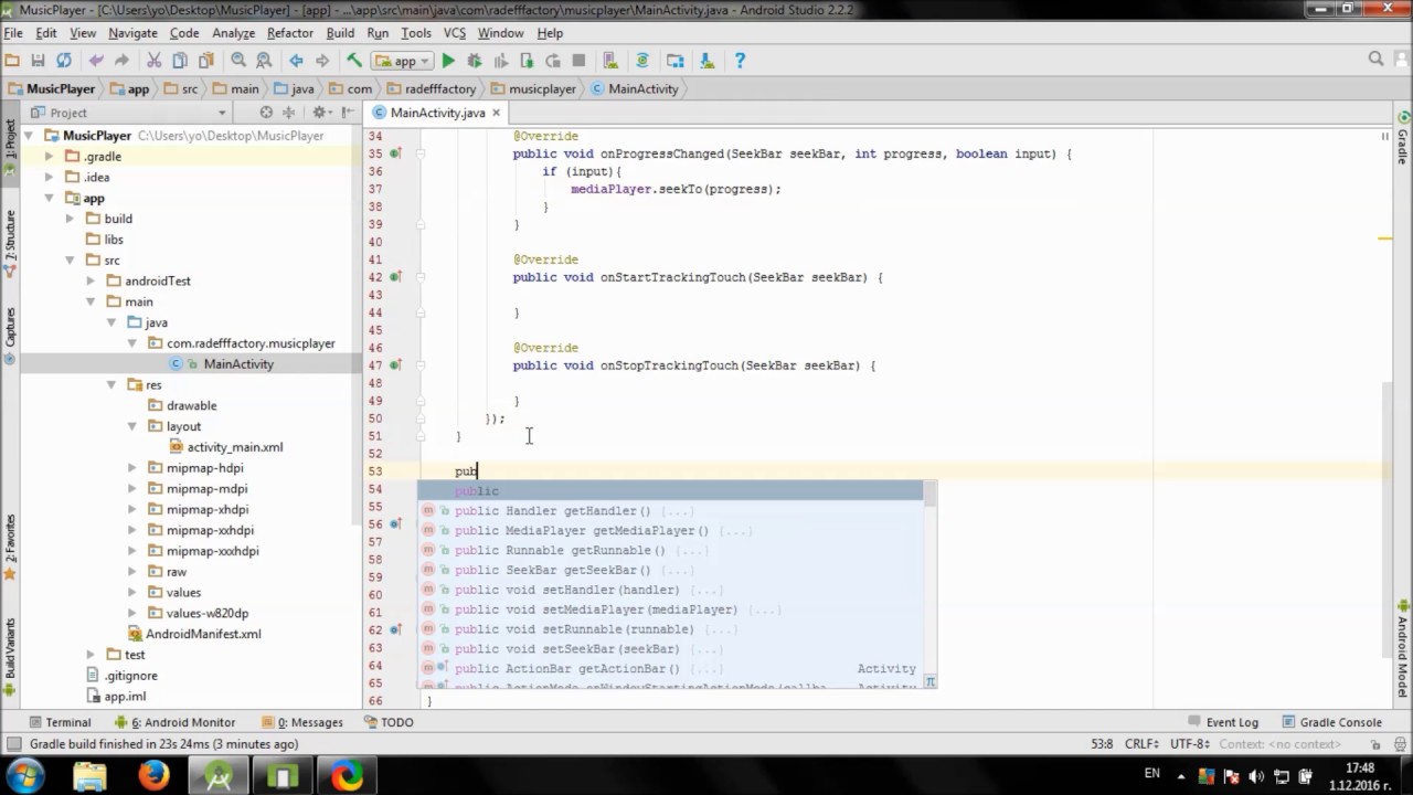 Working with MediaPlayer and SeekBar in Android Studio - YouTube