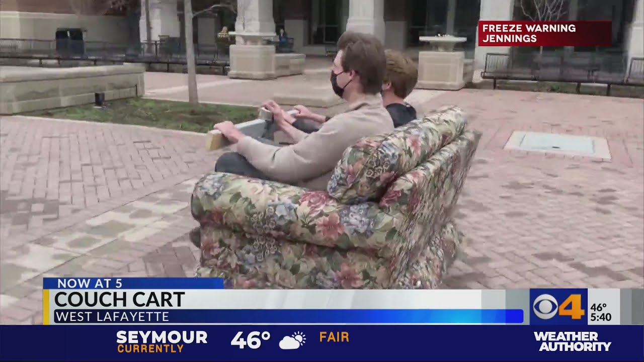 Purdue students cruise around campus on "couch cart" YouTube