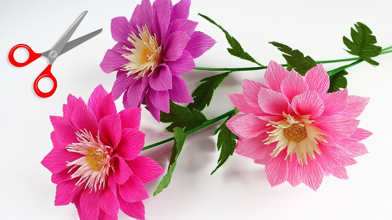 🌸Цветы из гофрированной бумаги ✂️ Как сделать цветы георгины из гофрированной бумаги