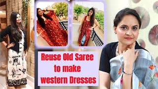 Dresses made from OLD Saree | Ideas to make Tunic / Kaftan from Old Sarees |#UpcycleOldSaree