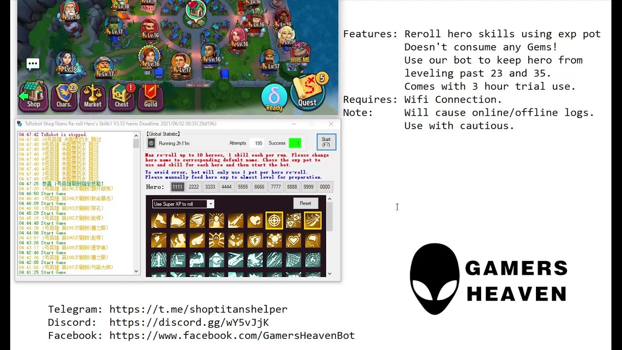 Shop Titans TSRobot - Skill Re-roll Bot