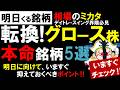 【明日来る】転換！グロース株本命銘柄5選 #投資戦略 #明日くる銘柄 #相場解説 #日経平均 #live