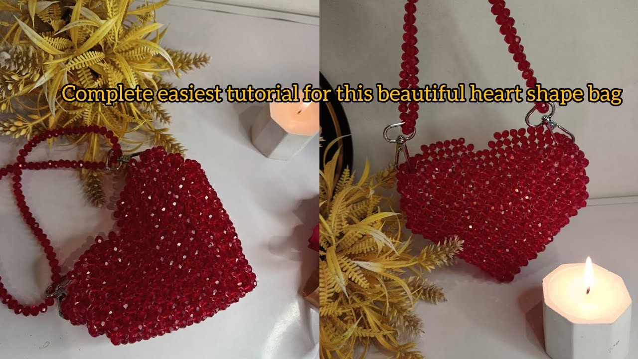 How to make heart shape beaded bag complete easiest step by step tutorial for beginners ♥️