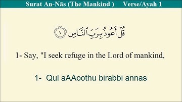 Quran 114 Surat An-Nās (The Mankind ) - سورة الناس Arabic to English Translation and Transliteration