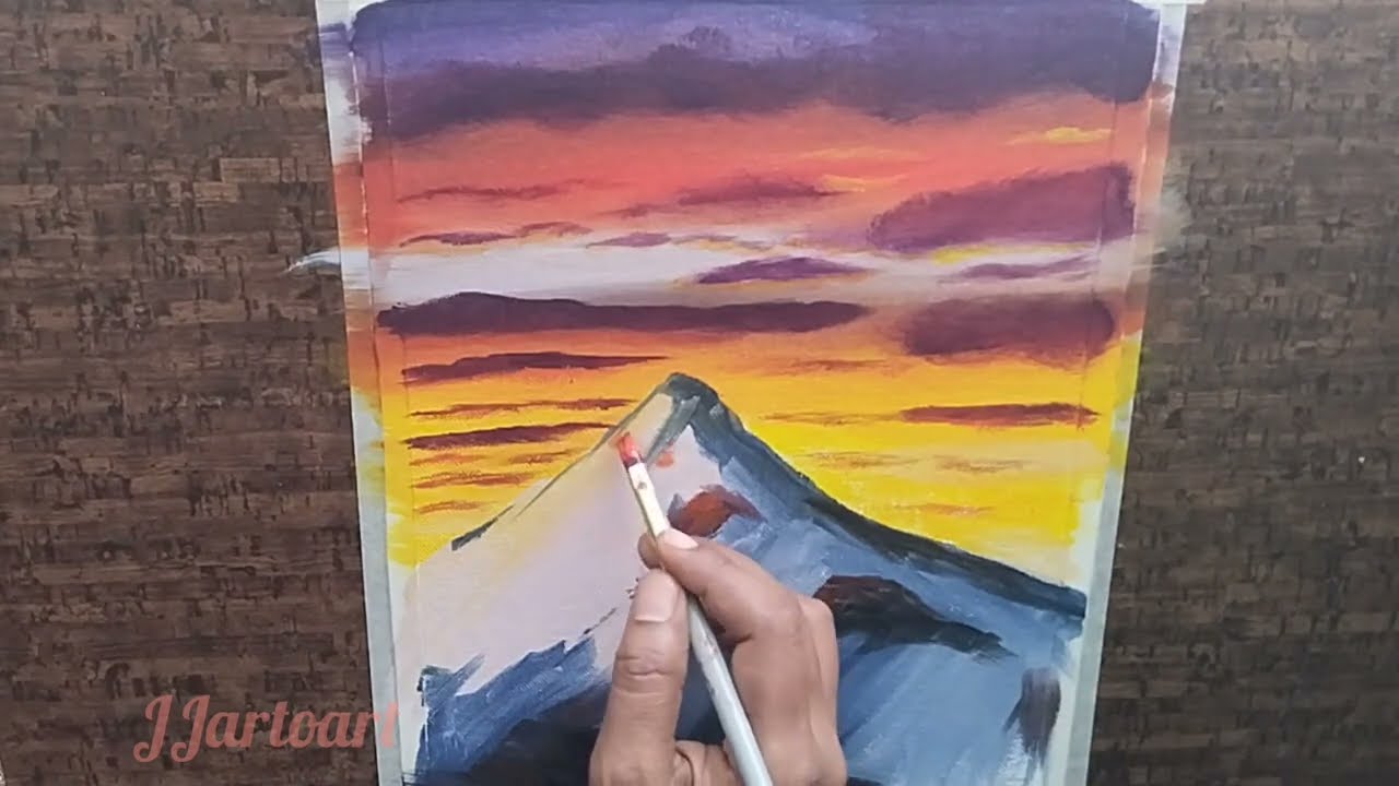 Snowy mountain acrylic painting