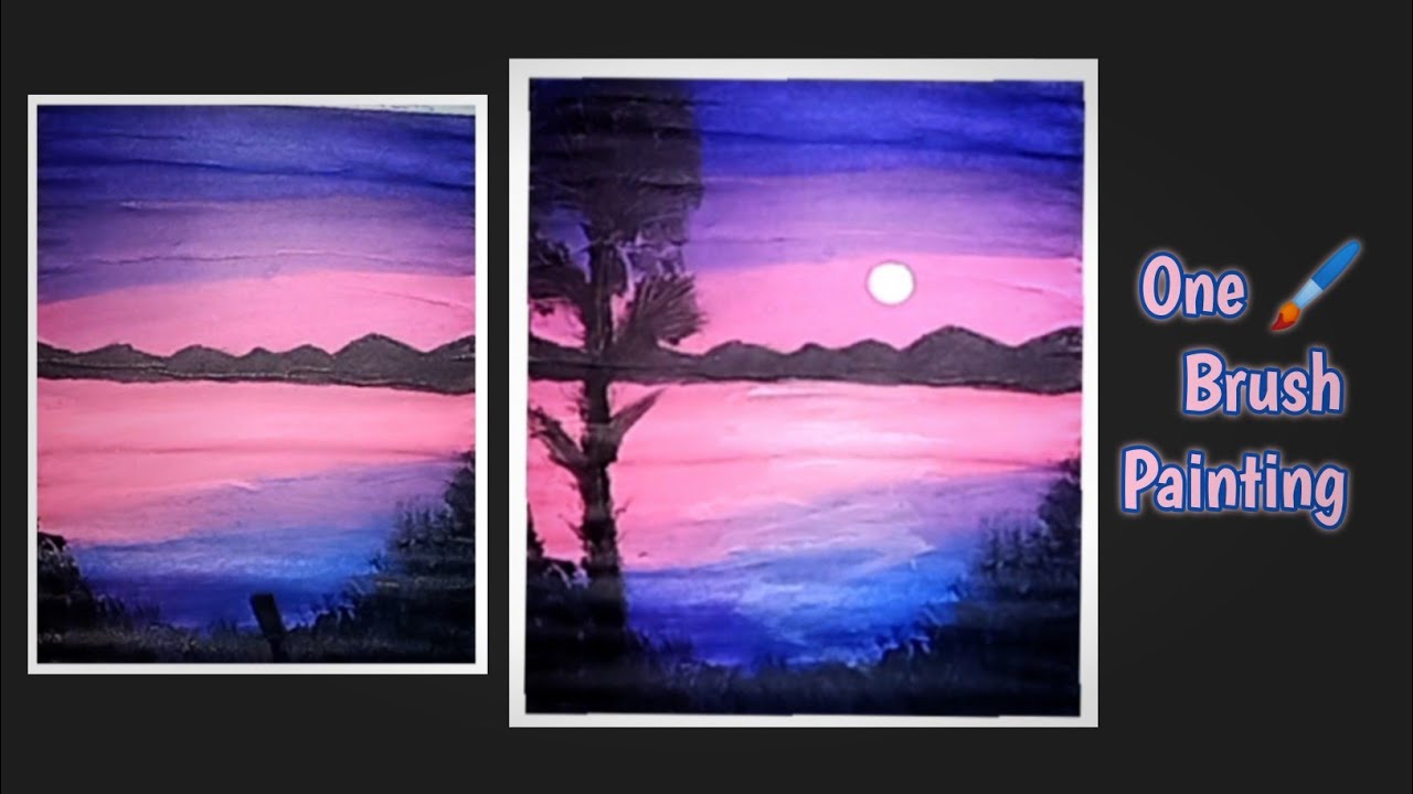 Pink sky sunset Painting | Mountain and tree painting | Easy Painting ideas 