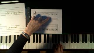 Free Beginner Piano Lessons:  Lesson 14  Reading while you play - Learn to read music