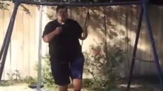 Fat guy. Breaks swing set