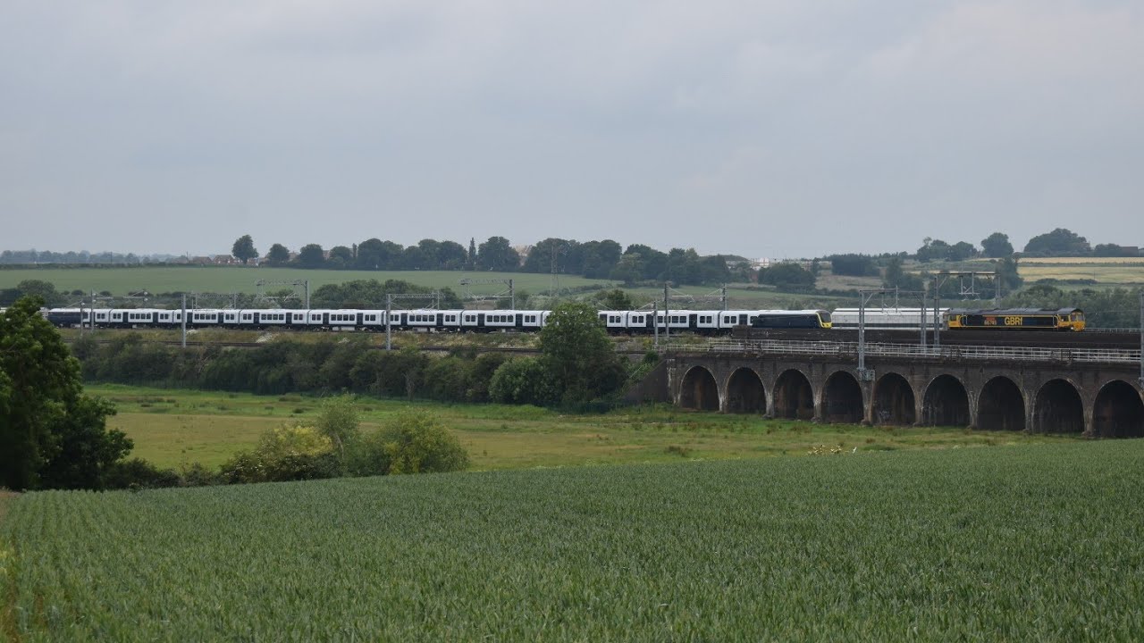 GBRf 66745, 66740 + South Western Railway 701002 @ Irchester viaducts ...