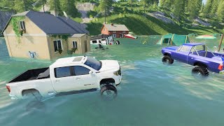 Our campsite is flooded while looking for secret cave | Farming Simulator 19 camping and mudding