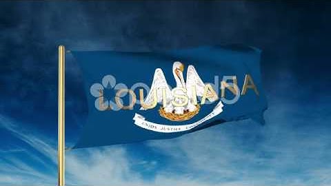 Louisiana Flag Slider Style With Title. Waving In The Wind With Cloud Background