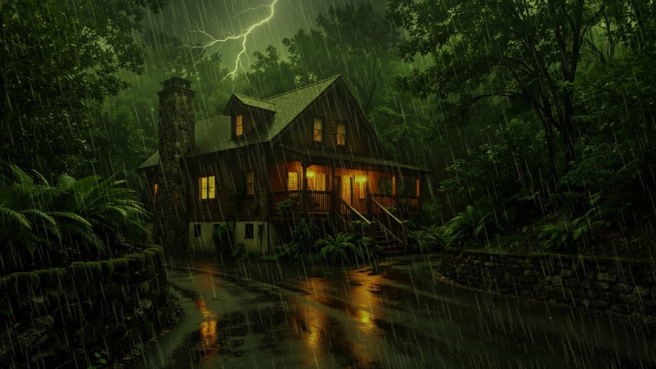 Cozy Cabin Thunderstorm 🌧️ Heavy Rain Sounds for Deep Sleep & Stress ...