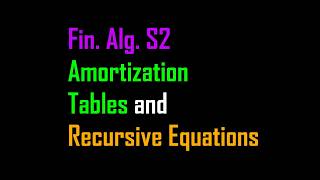 Financial Algebra S2 - Amortization Tables and Recursive Equations