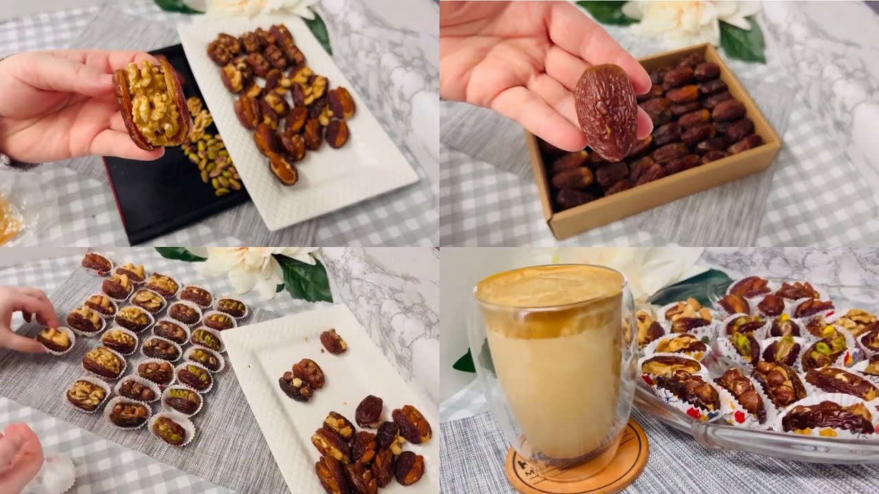 🌙 طبق تمر محشي بزبدة فول السوداني والمكسرات مع ice coffee #اكلات #رمضان #عيد_