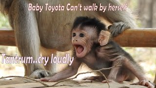 Tantrum....Cry loudly, Newborn baby Toyota angry with herself when She lean but can't walk well
