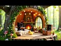 Cozy Bedroom Under a Tree in The Forest 🐱☕ Jazzy Lofi for Study, Focus &amp; Relax
