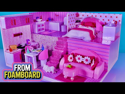 DIY Miniature Foam Board House: A Girl's Dream Pink Home (Fully Furnished Tour)