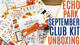 Echo Park September Club Kit Unboxing , Echo Park Fall Paper Kit Flip Through Unboxing