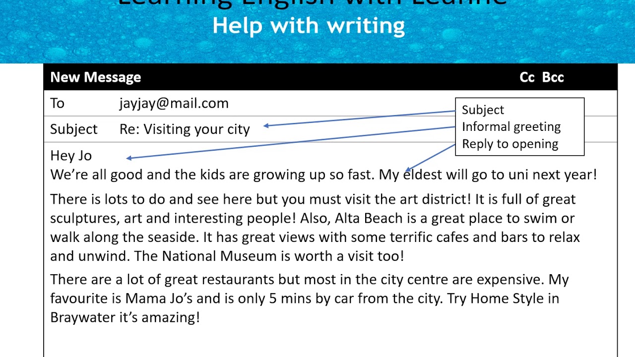 Write Informal Emails in English- Asking for Advice & Suggestions 2.1-  Visiting your city 