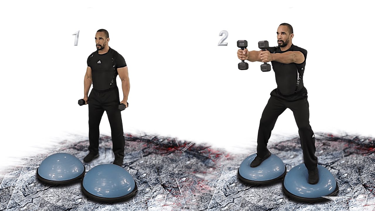 Shoulders Front Raise Hop 1 Dumbbell Bosu Ball - YouTube