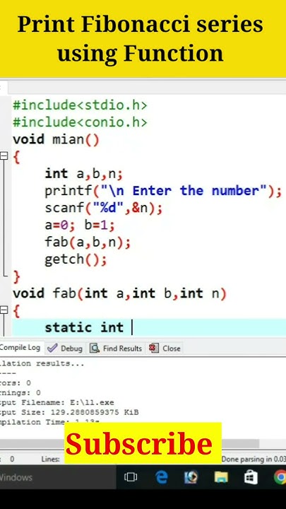 Print Fibonacci series using Function in C #shorts #coding - YouTube