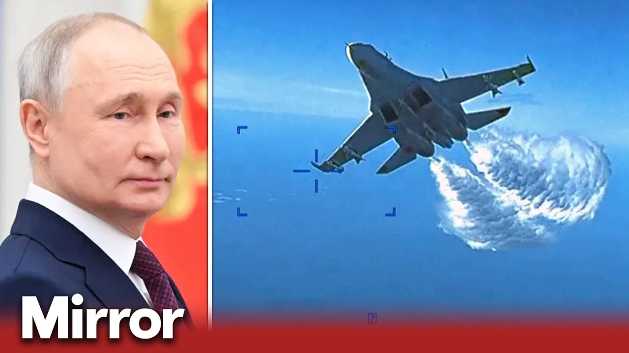Moment Russian fighter jet hits US drone over Black Sea