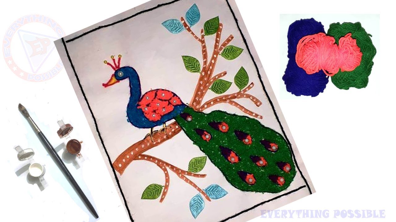 Kolaj Art Peacock using Woolen Beautiful Peacock Making for Kids