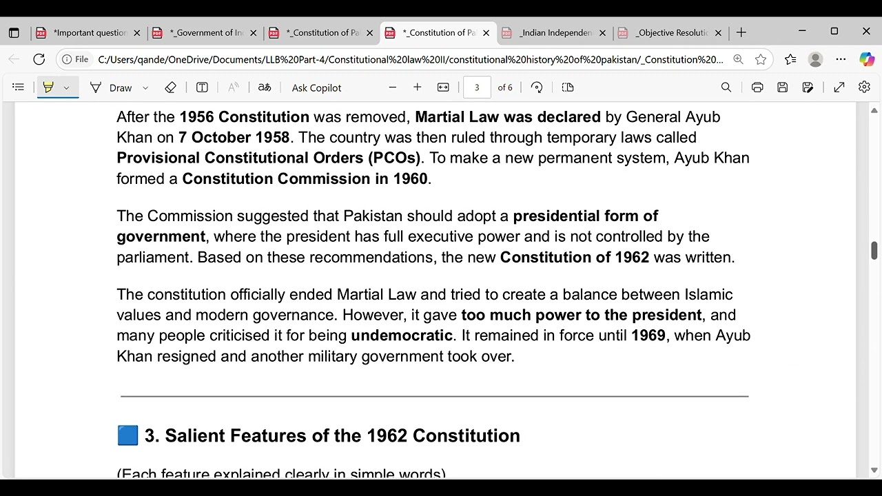 Constitution of Pakistan 1962 | Constitutional history Of Pakistan | in urdu