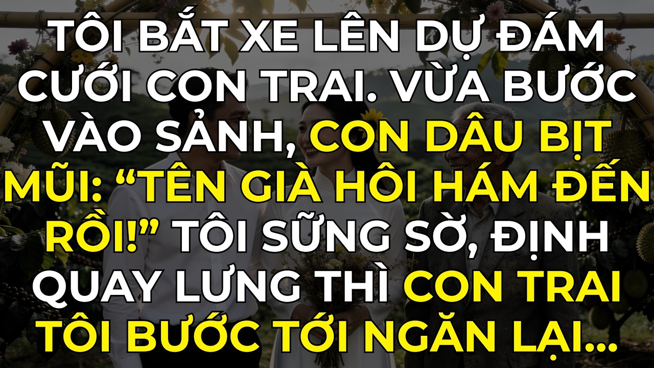 Tôi bắt xe lên dự đám cưới con trai. Vừa bước vào sảnh, con dâu bịt mũi: “Tên già hôi hám đến rồi!