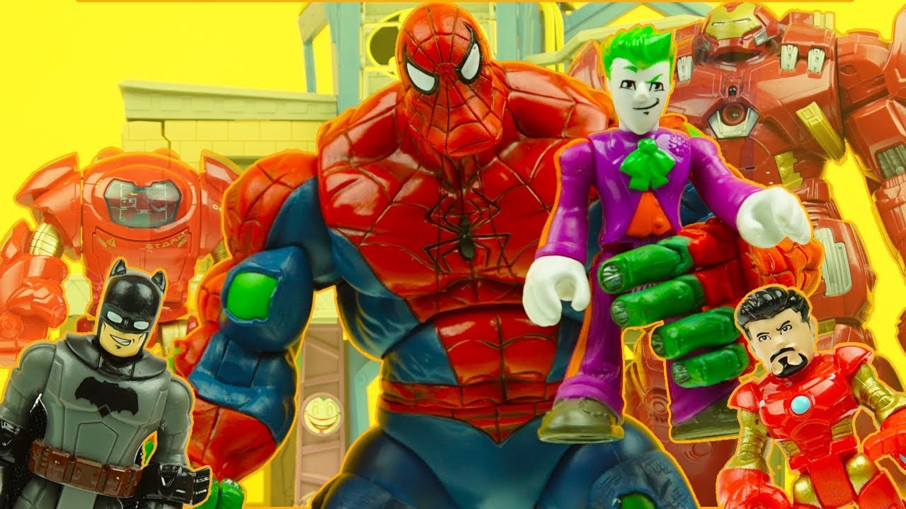 SPIDER HULK ! SPIDERMAN & HULK combine ! with IRON MAN & BATMAN avengers superhero figures