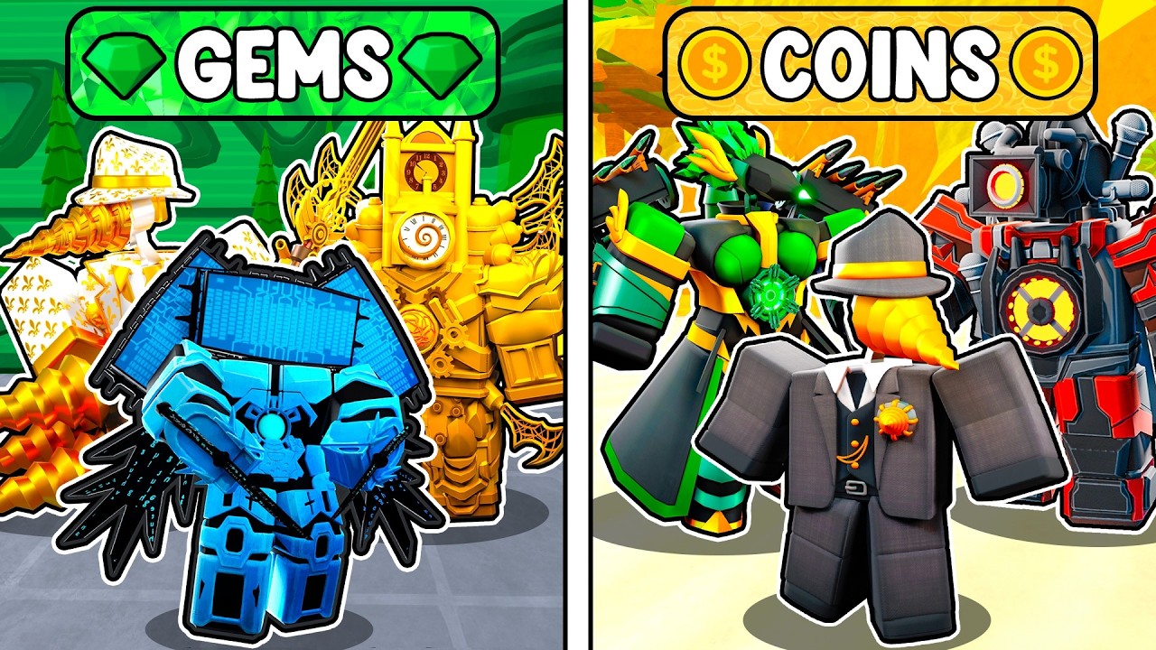 Infinite GEMS vs Infinite COINS in Skibidi Tower Defense!