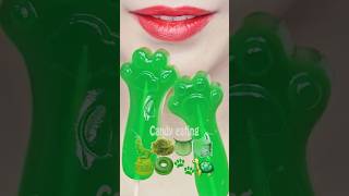 ASMR GREEN EMOJI FOOD kohakuto ice sea grape sprinkle honey jelly mukbang eating sounds