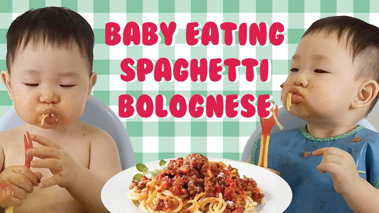 Baby eating spaghetti bolognese by himself Mukbang Kids eating