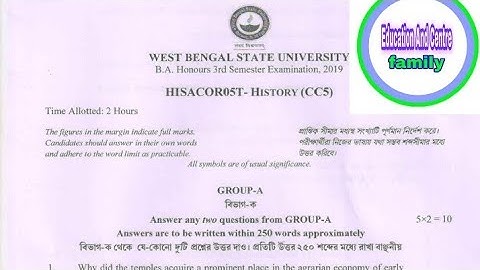 3 RD SEMESTER||  HISTORY HONOURS( CC-5)|| QUESTION PAPER 2019  WEST  BENGAL STATE UNIVERSITY