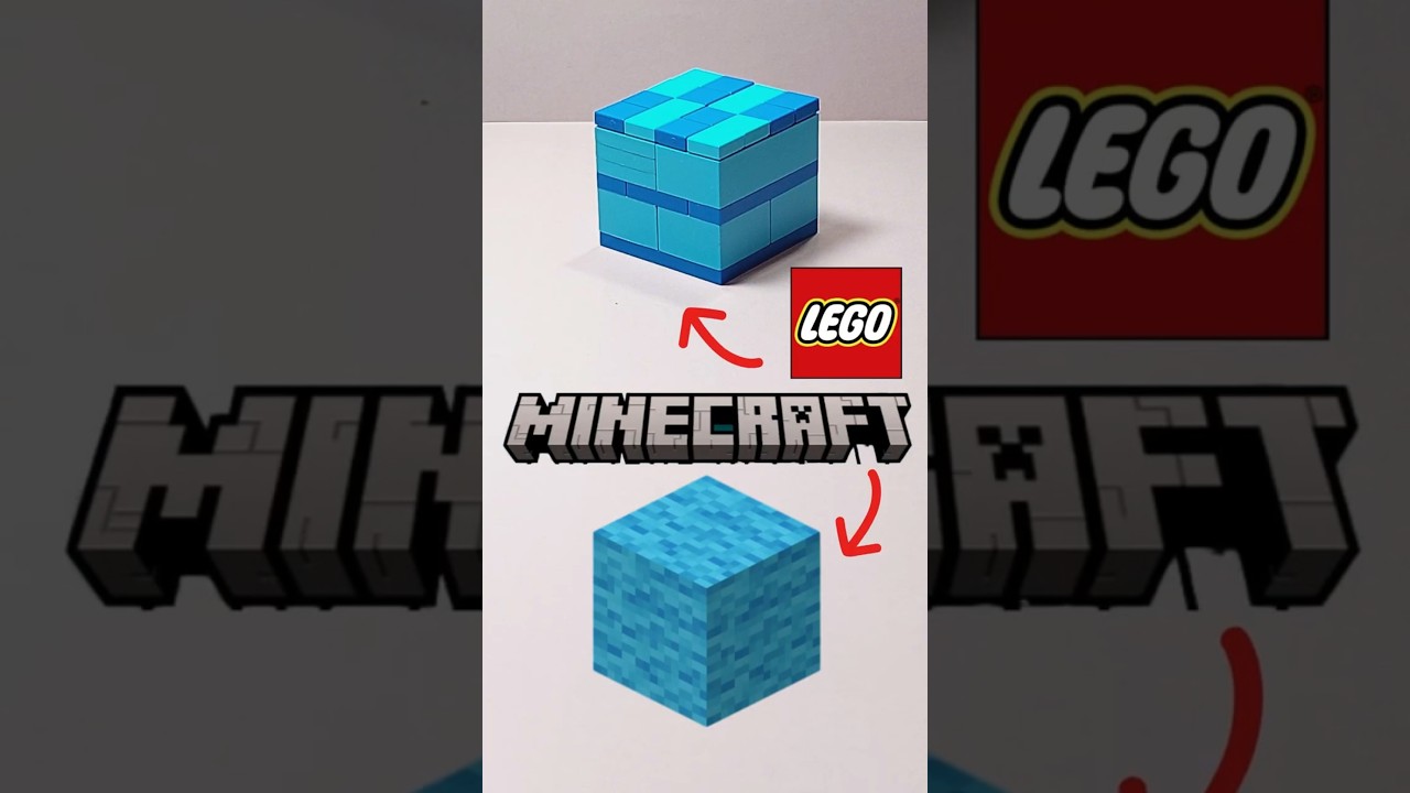 Блок светло-голубой шерсти LEGO против оригинального Minecraft.