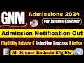 Jkbopee gnm admissions 2024 notification released  arts students also eligible docs required