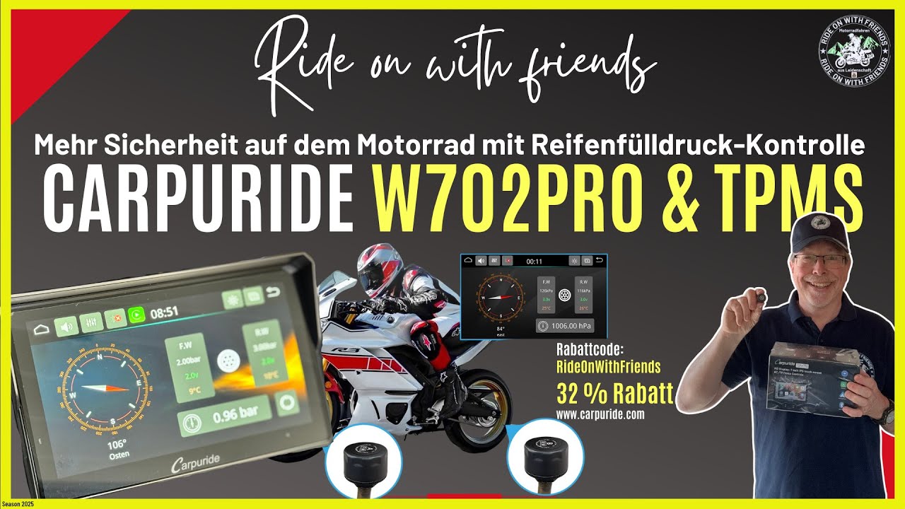 Das neue Carpuride 702 Pro + TPMS | ein integriertes Reifenfülldruck-Kontrollsystem für Motorräder