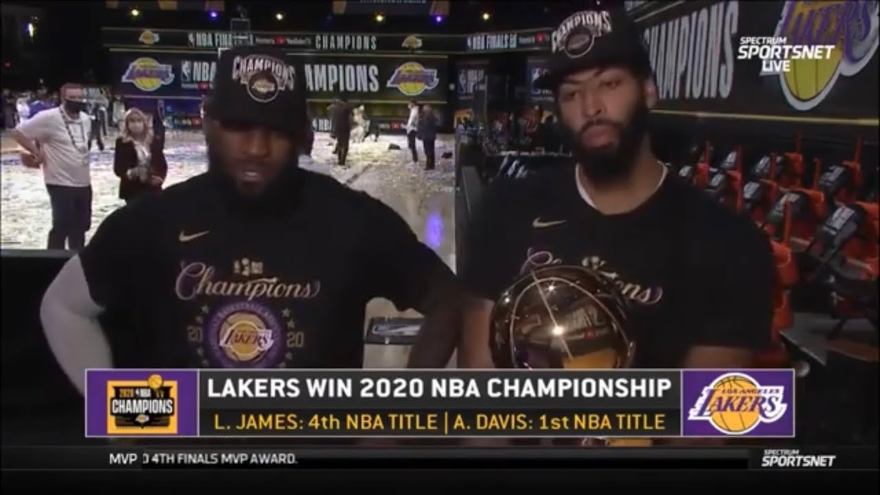 LeBron James & Anthony Davis REACT Post Game Interview Celebrates 2020 NBA CHAMPIONS