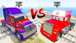 Can Mack Truck Hauler vs Optimus Prime Truck Stop The Train GTA 5?