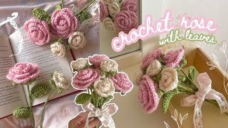 how to crochet a rose (2 sizes with leaves) | stepbystep tutorial