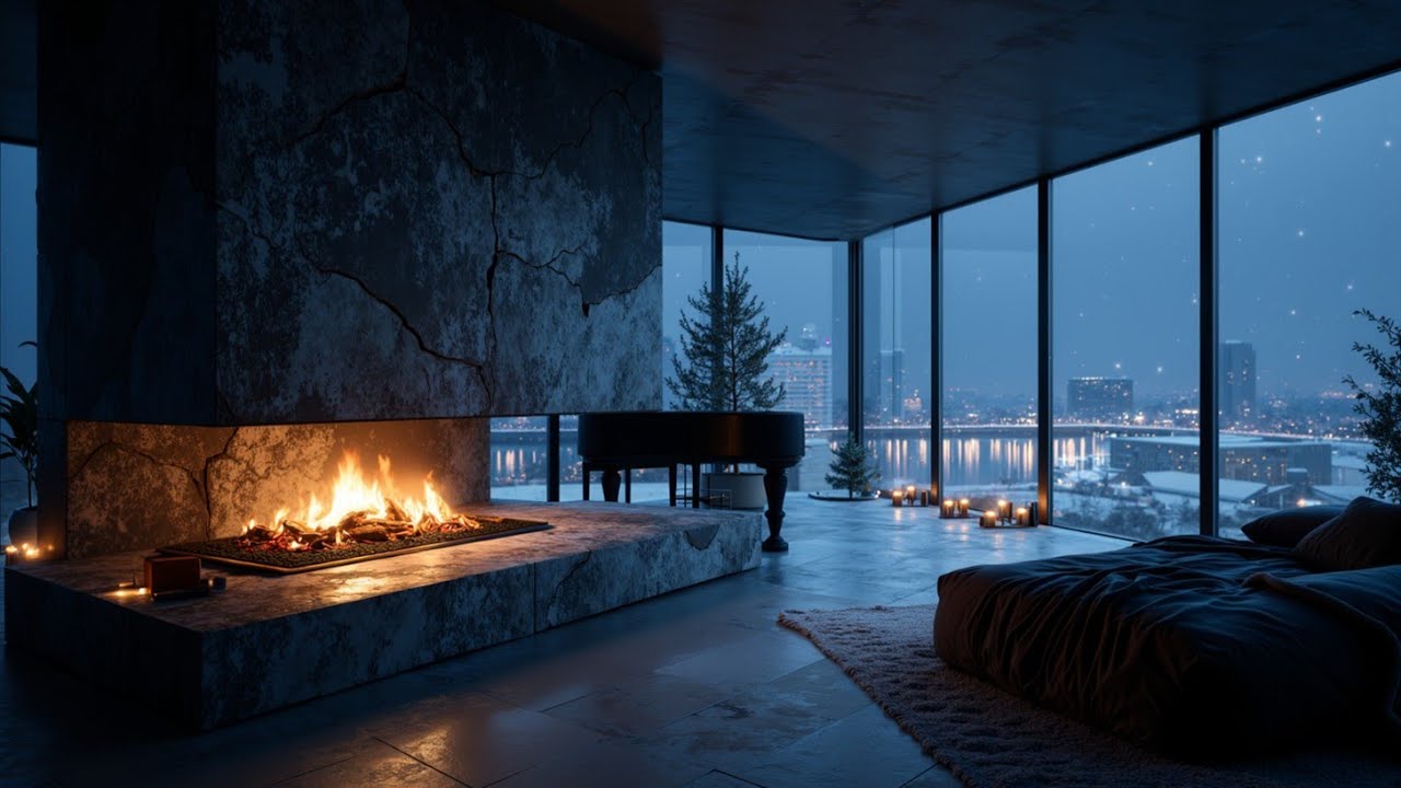 Уютные джазовые фортепианные мелодии | Расслабляющая зимняя джазовая музыка и каминная атмосфера