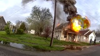House Collapse Caught on Camera Trapping Firefighter