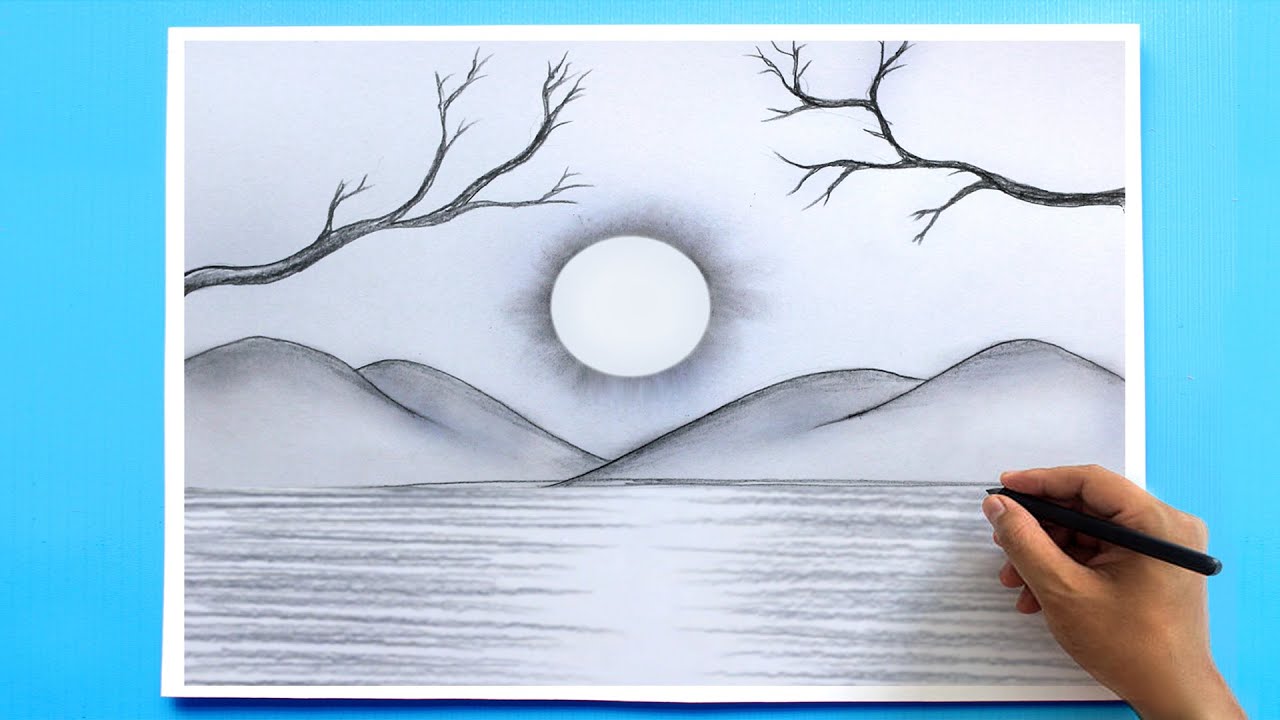 How to Draw a simple Landscape - Easy Pencil Drawing - YouTube