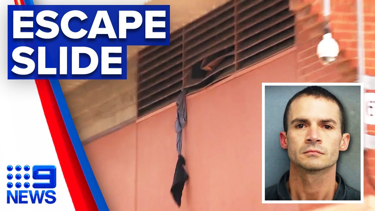 Security video shows fugitives escape from prison | 9 News Australia