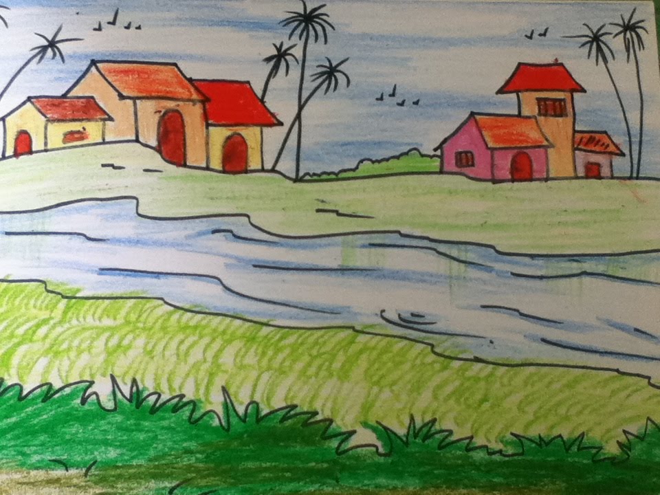 beautiful landscape drawing for kids in simple steps - YouTube