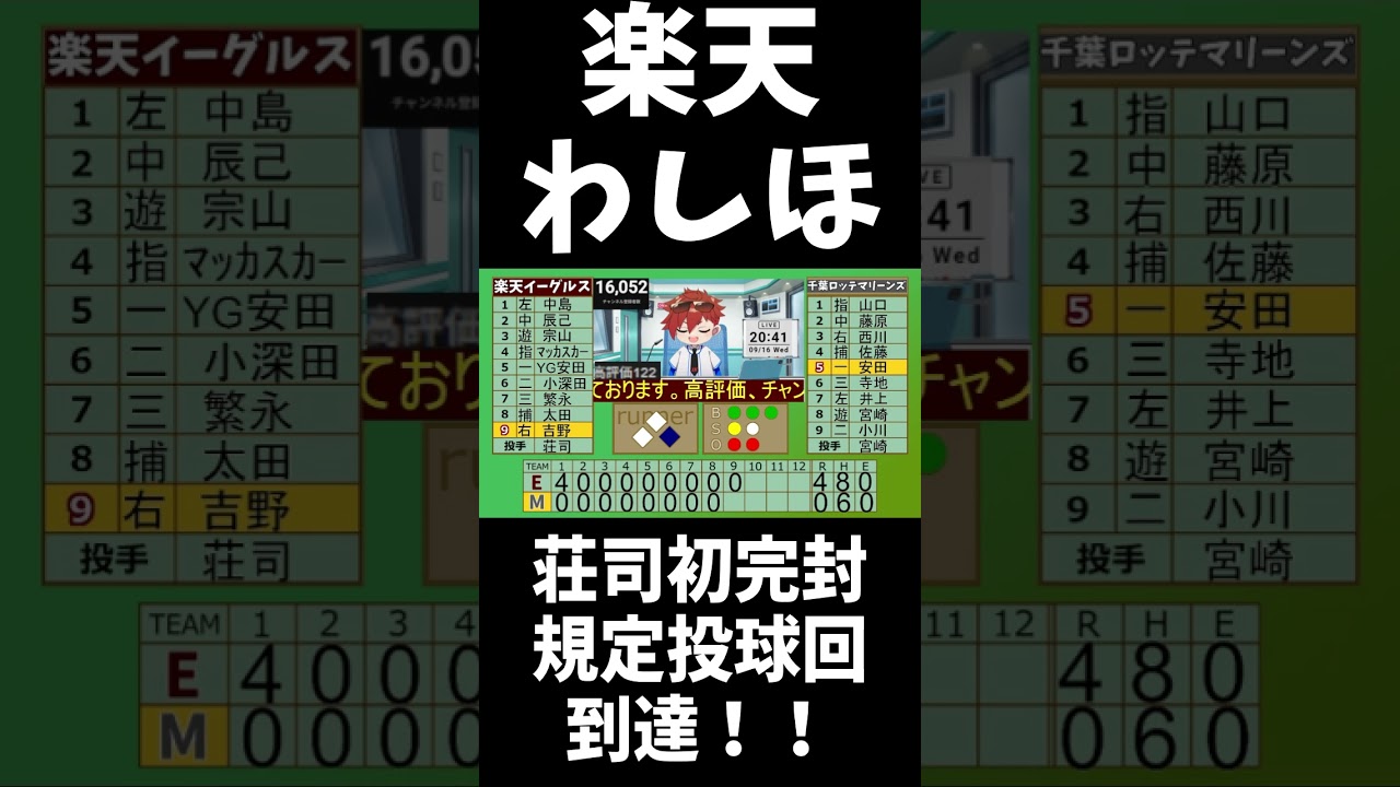 【速報】楽天イーグルスわしほー!!荘司 康誠 初完封!125球無四球!規定投球回にも到達 #shorts