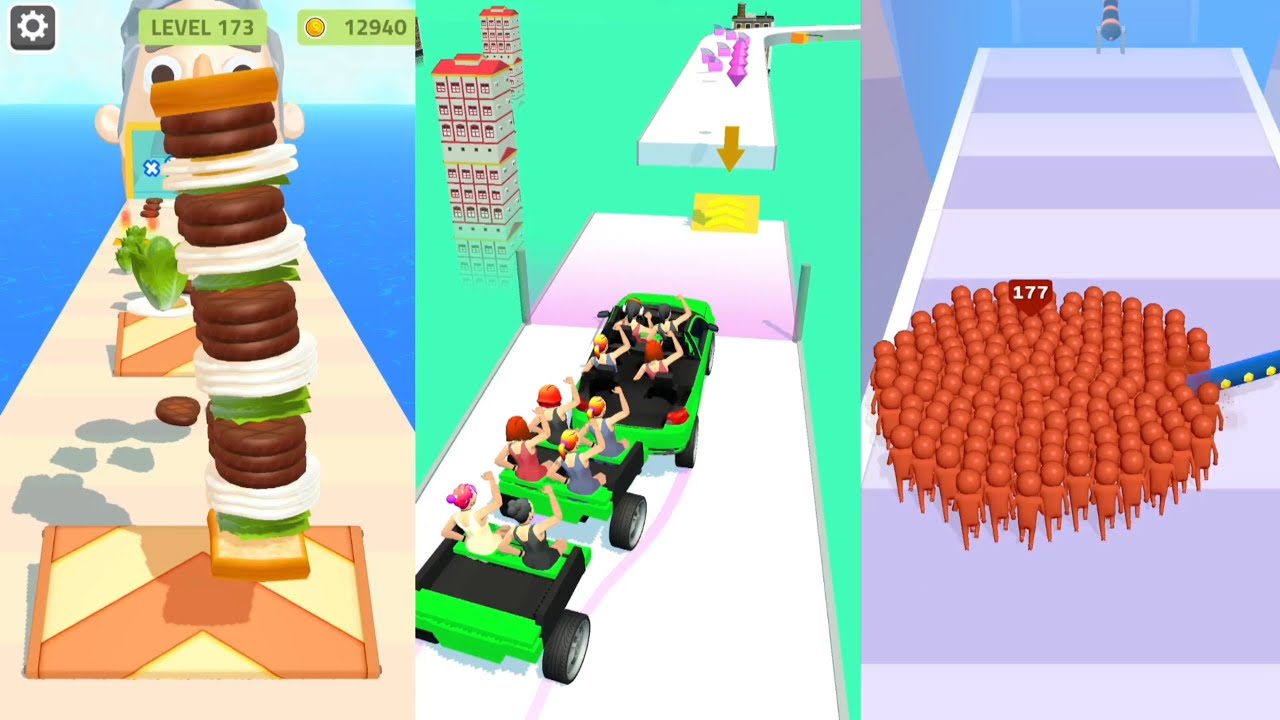 Sandwich Runner VS Assembly Run 3D VS  Rabble Runner All Levels SpeedRun Gameplay Android iOS Ep1