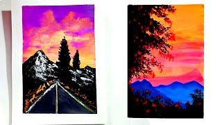 2 Easy Painting Ideas for Beginners | Sunset Landscape Painting | Step by Step Acrylic Tutorial