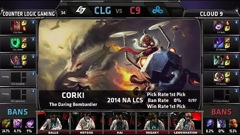 CLG vs Cloud 9 | 2014 NA LCS Spring split S4 W11D1 G3 | CLG vs C9 SuperWeek 11 Day 1 full game HD